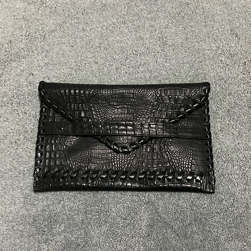 Black Crocodile Embossed Clutch